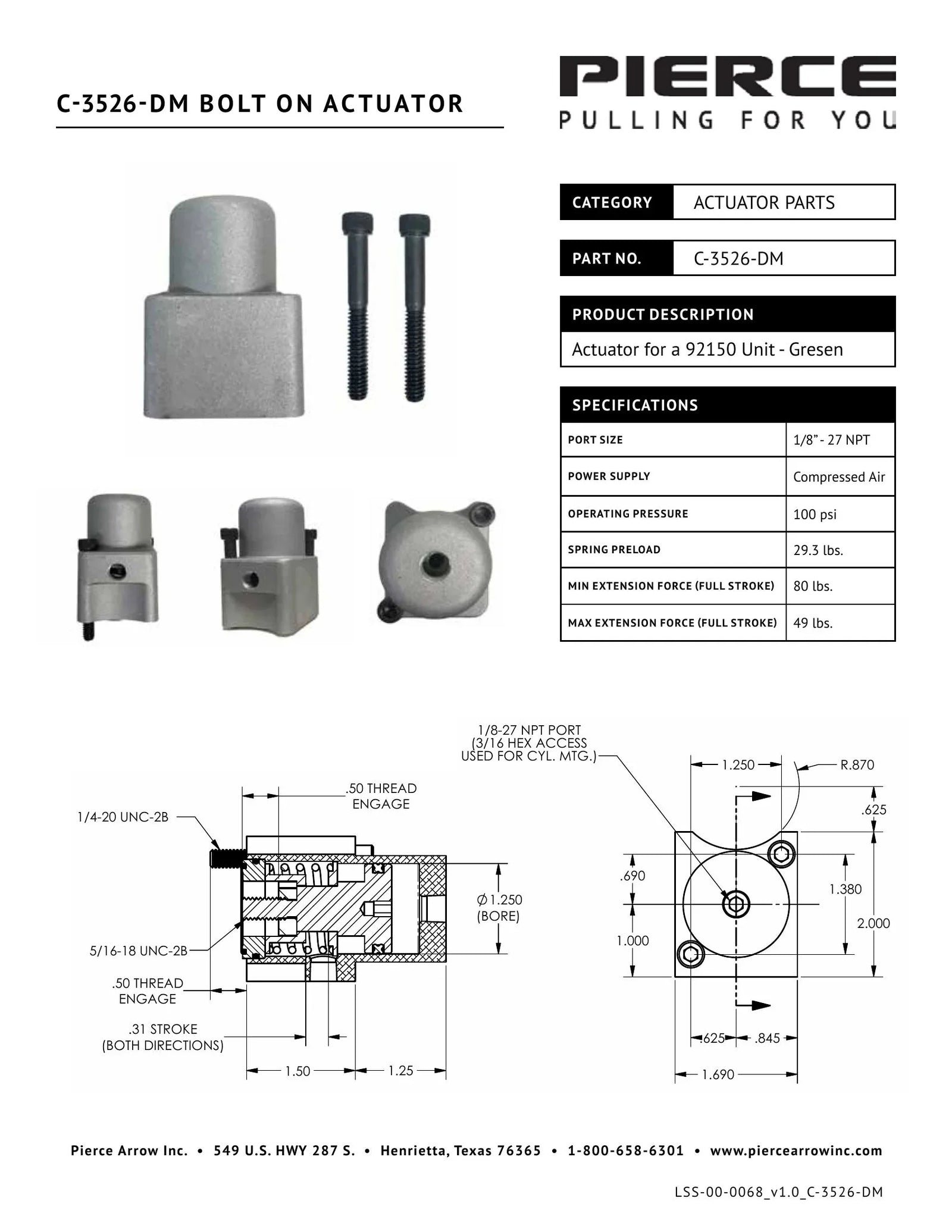 C-3526-DM Bolt-on Actuator Spec Sheet - Page 1