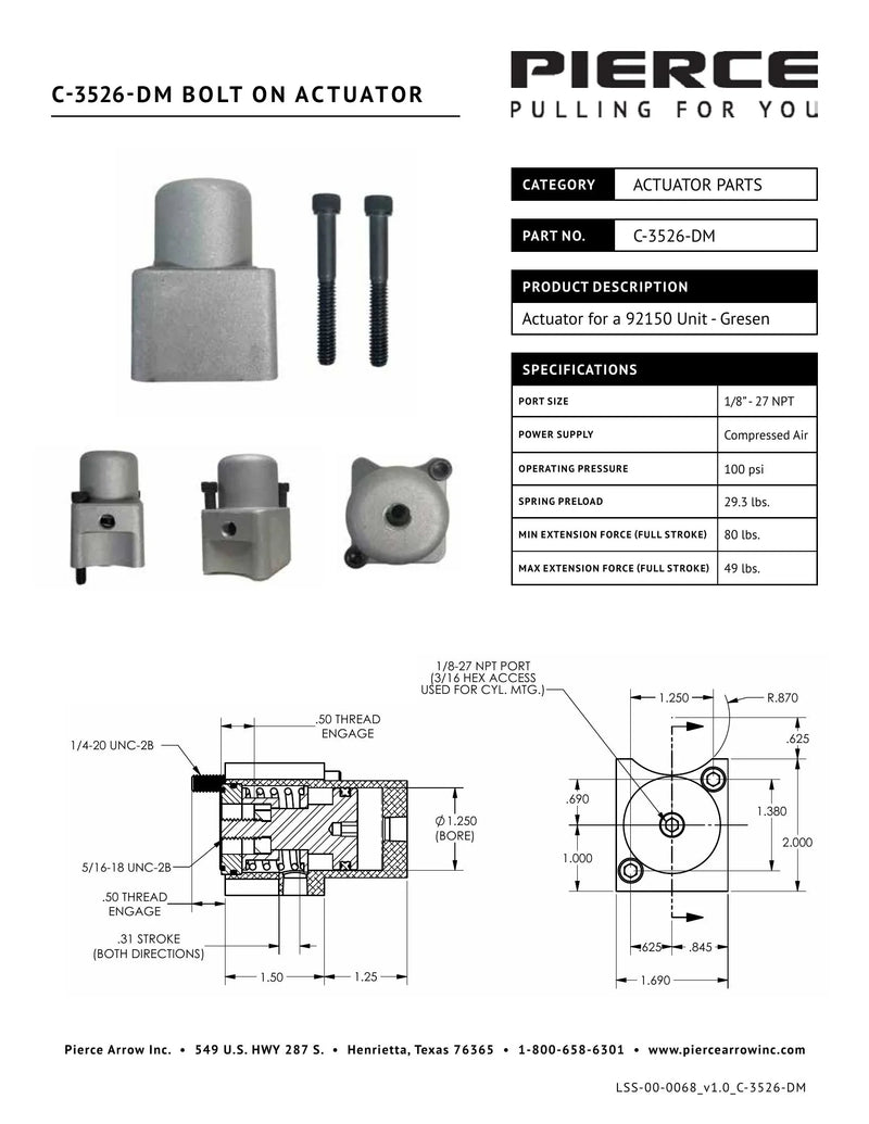 C-3526-DM Bolt-on Actuator Spec Sheet — Page 1