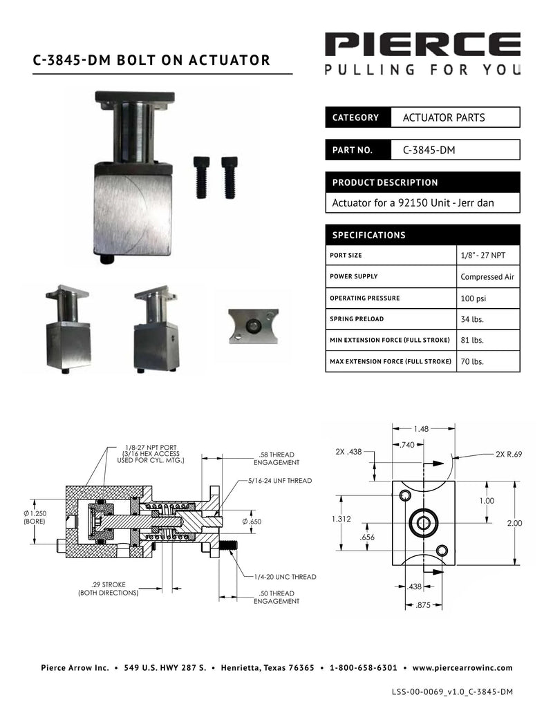 C-3845-DM Bolt-on Actuator Spec Sheet — Page 1