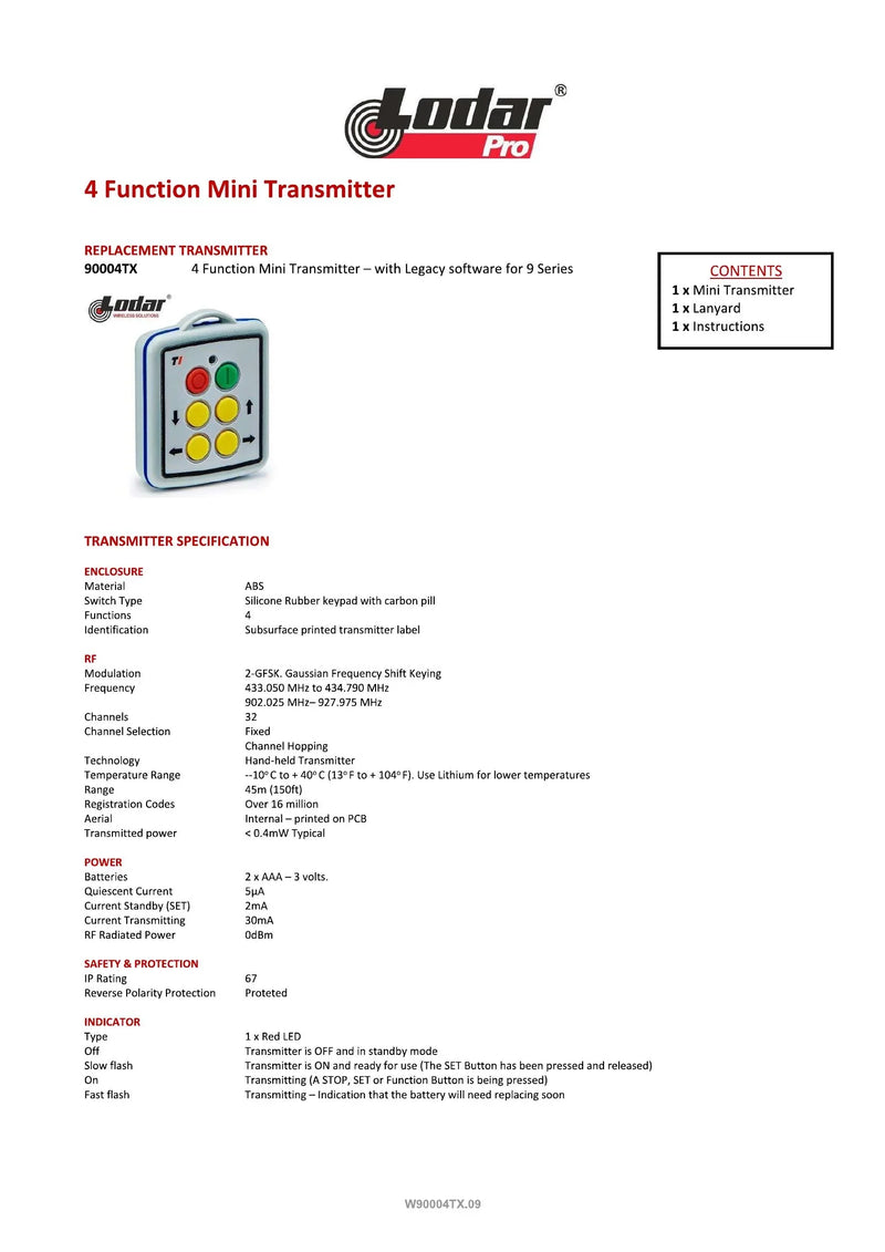 90004TX - 4 Function Mini Transmitter — Page 1