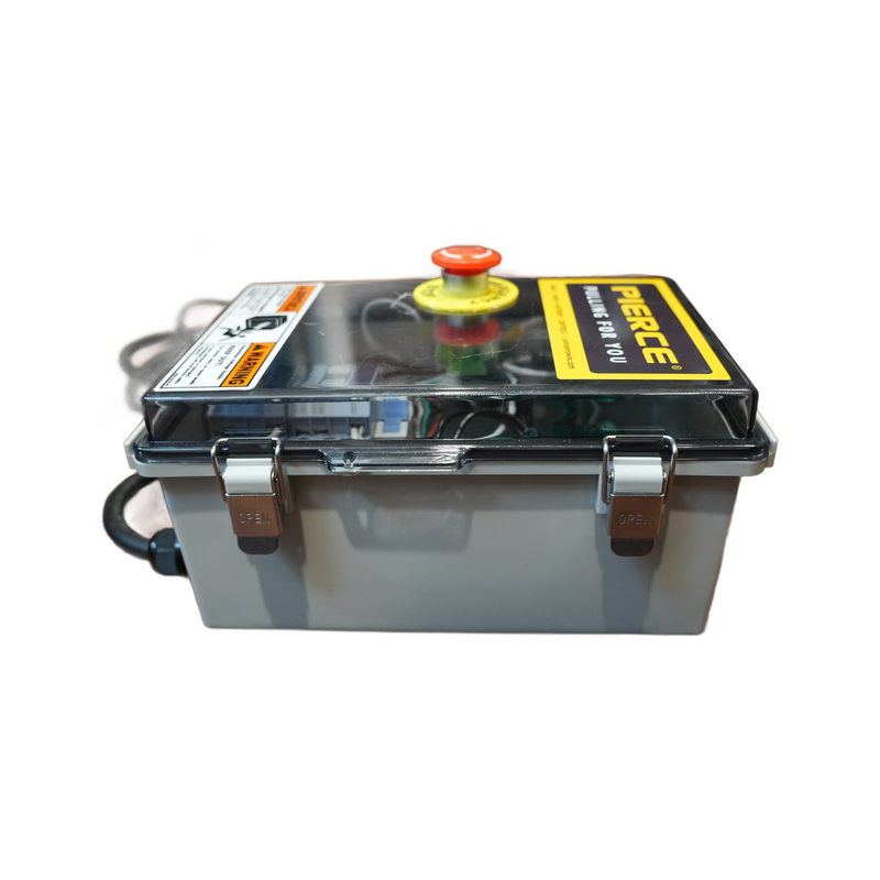 PIERCE P003W NEMA enclosure side view with latches and emergency stop