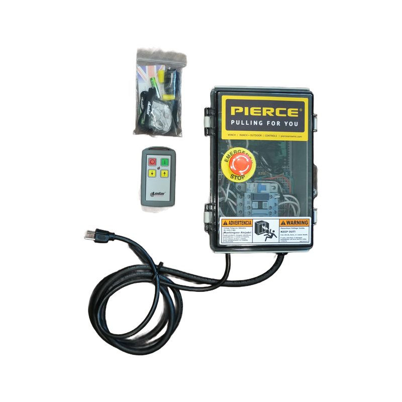 PIERCE P003W kit top view with Lodar remote and accessories