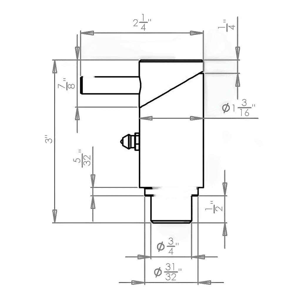 Technical drawing of the PIERCE ¾" Twist Lock Plunger Latch featuring labeled dimensions and measurement lines on a white background.