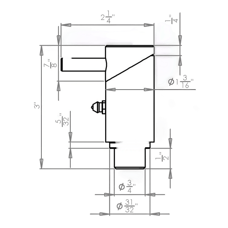Technical drawing of the PIERCE ¾" Twist Lock Plunger Latch featuring labeled dimensions and measurement lines on a white background.