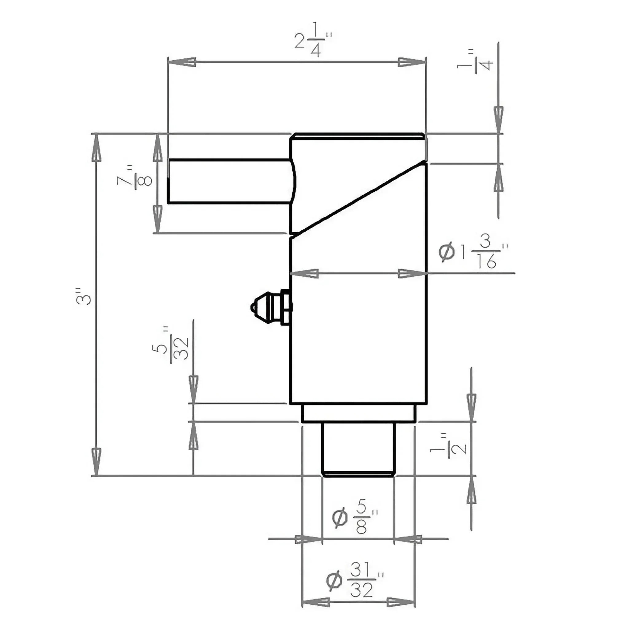 Technical drawing of the PIERCE ⅝" Twist Lock Plunger Latch with detailed inch dimensions and annotations.