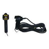 PIERCE Toggle Switch Remote with a 20ft coiled cord and 4-prong vulcanized plug, shown from the top and side on a white background.