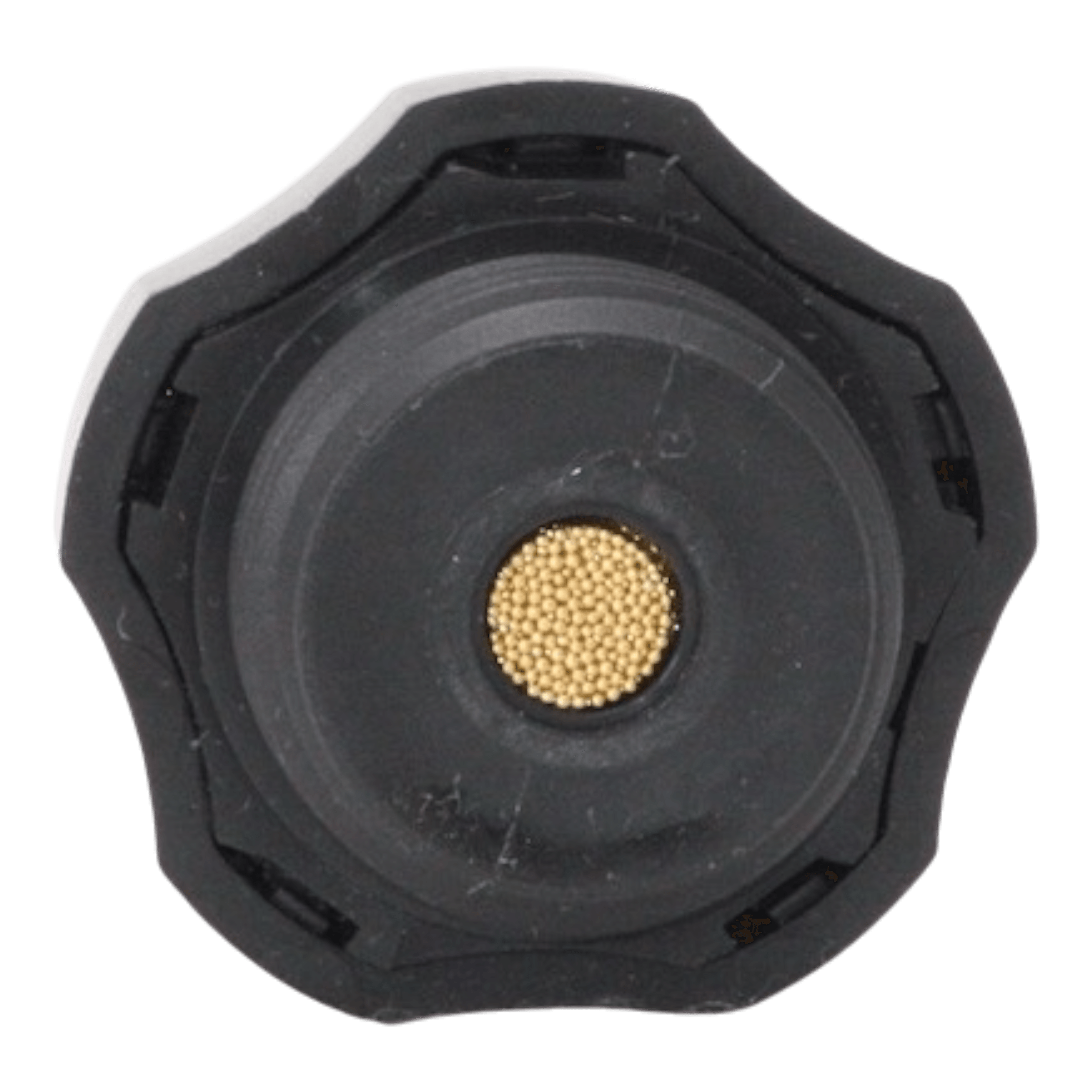 ¾" Breather Plug by Bucher Hydraulics, Inc., designed for Bucher & Monarch Pumps, features a black plastic cap with a gold mesh center that provides splash protection for hydraulic reservoirs.