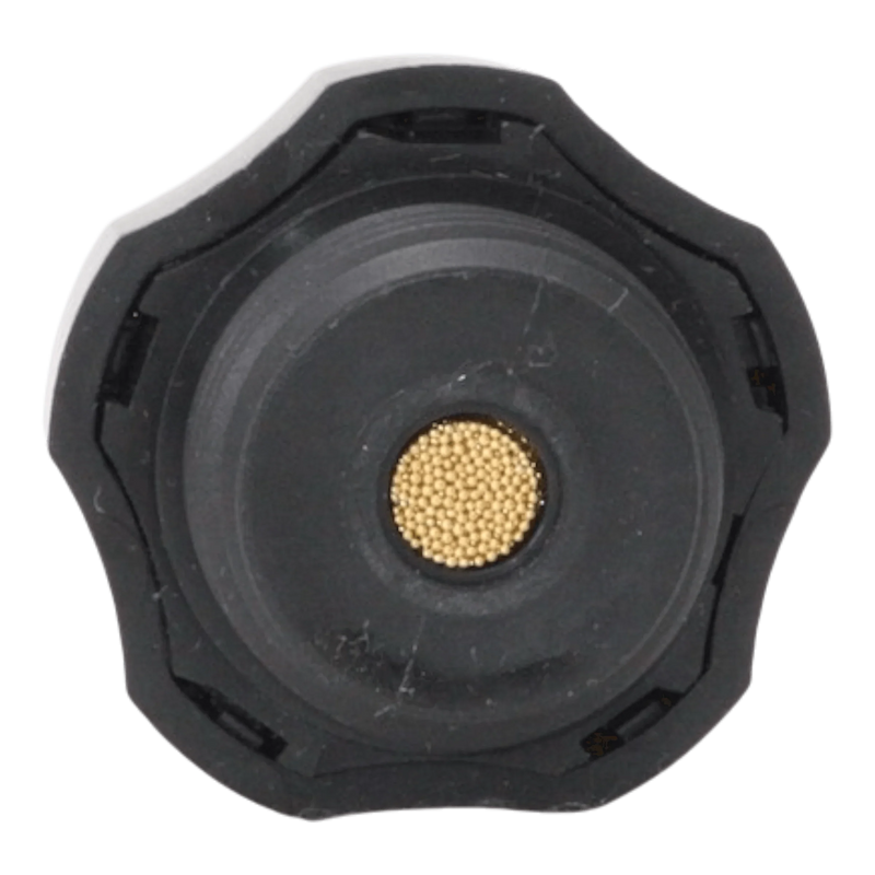 ¾" Breather Plug by Bucher Hydraulics, Inc., designed for Bucher & Monarch Pumps, features a black plastic cap with a gold mesh center that provides splash protection for hydraulic reservoirs.