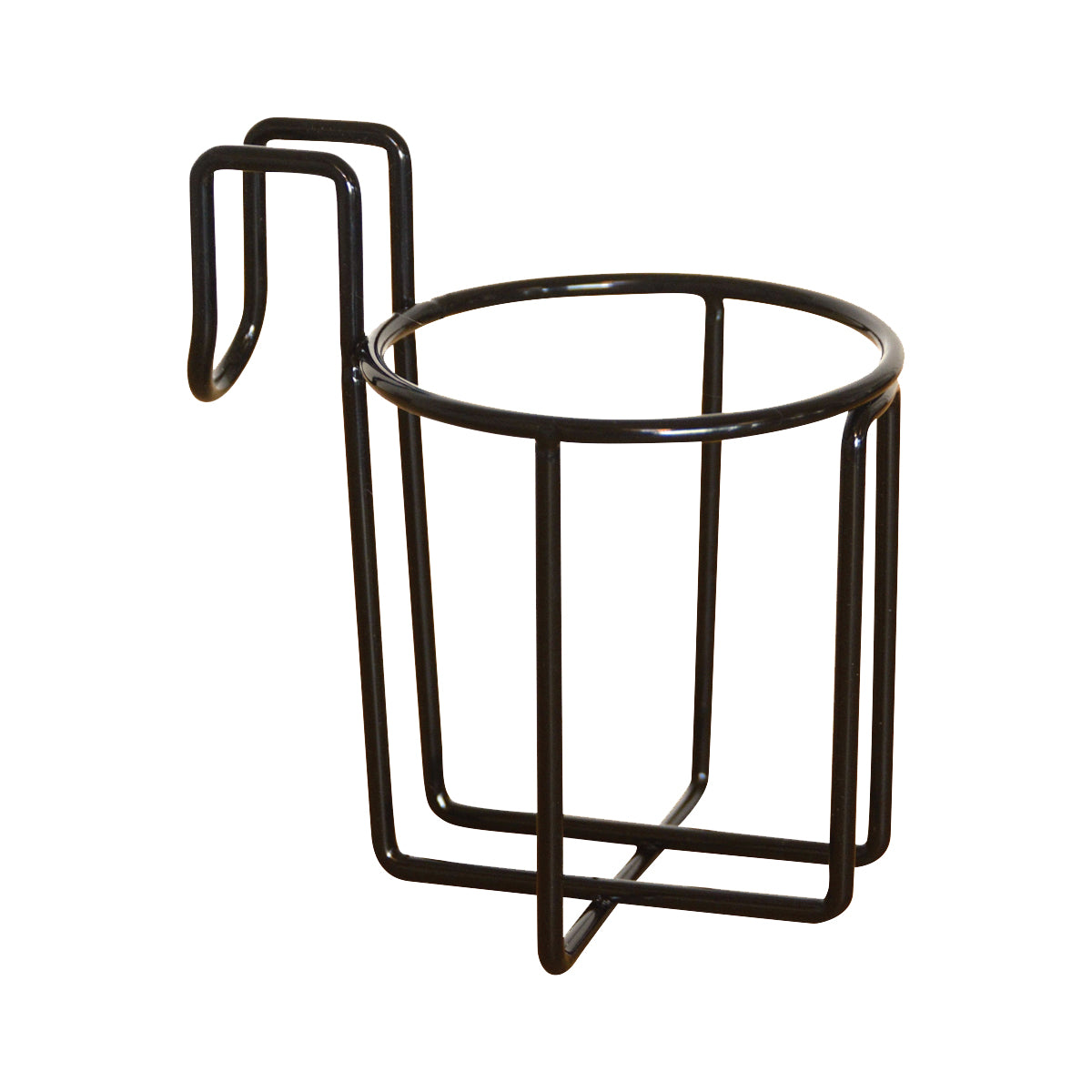 PIERCE Coolers 20 Quart Cup Holder, featuring a black metal wire design and a hook for hanging.