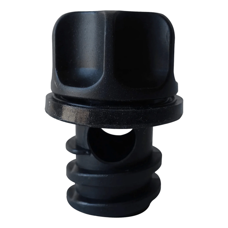 The PIERCE Coolers Plug Version 2 is a black plastic stopper featuring a ridged base and square top, shown isolated on a white background.