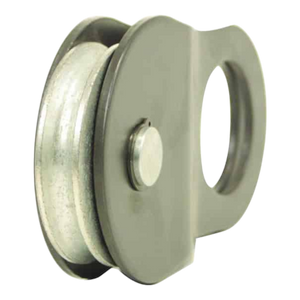 The Snatch Block | WLL 10,000 lbs by PIERCE features a metal pulley with a circular opening and a single wheel encased in a flat, rounded frame. This robust design includes a working load limit that guarantees dependable performance, making it an essential tool for heavy-duty tasks.