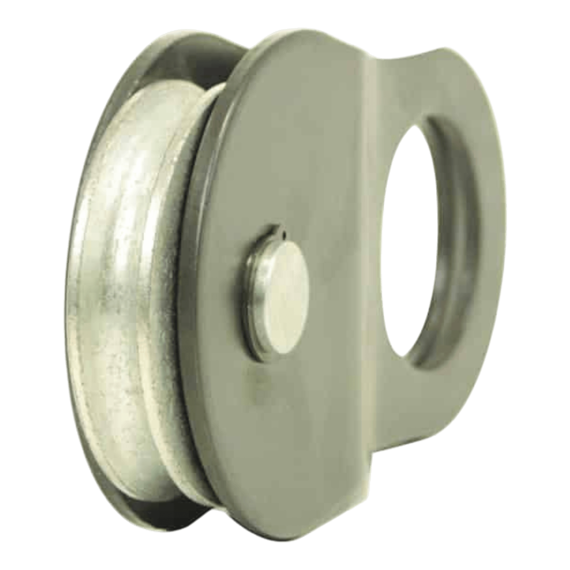 The PIERCE Snatch Block | WLL 10,000 lbs has a 10" round metal wheel, flat side plates, and a large oval hole—ideal for redirecting winch cable in heavy-duty lifting applications.