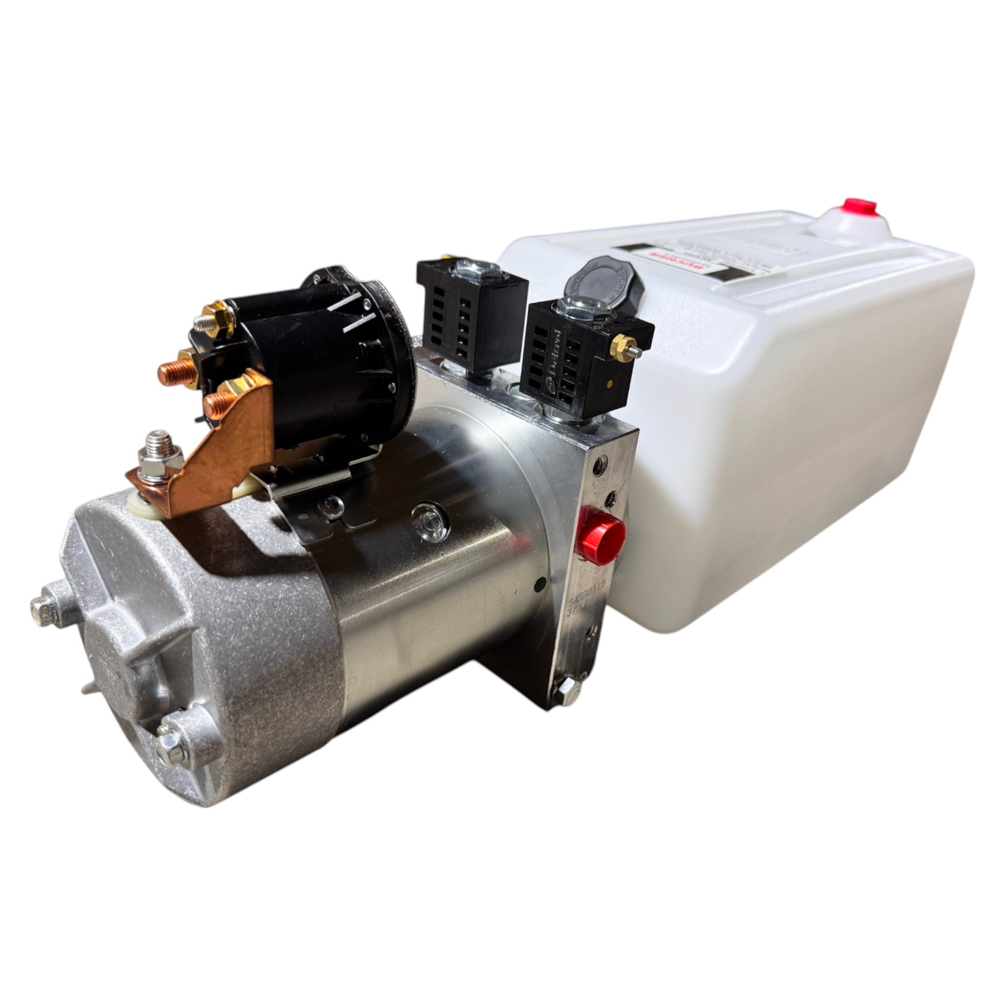 Bucher Hydraulics, Inc. Bucher Pump 2 Way (Power Up / Power Down) with 2.5 gal. poly reservoir and electrical connectors.
