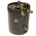 A black cylindrical PIERCE electric planetary winch motor, Style 2, for 20,000 lbs capacity, features visible terminals and a central rotating shaft.