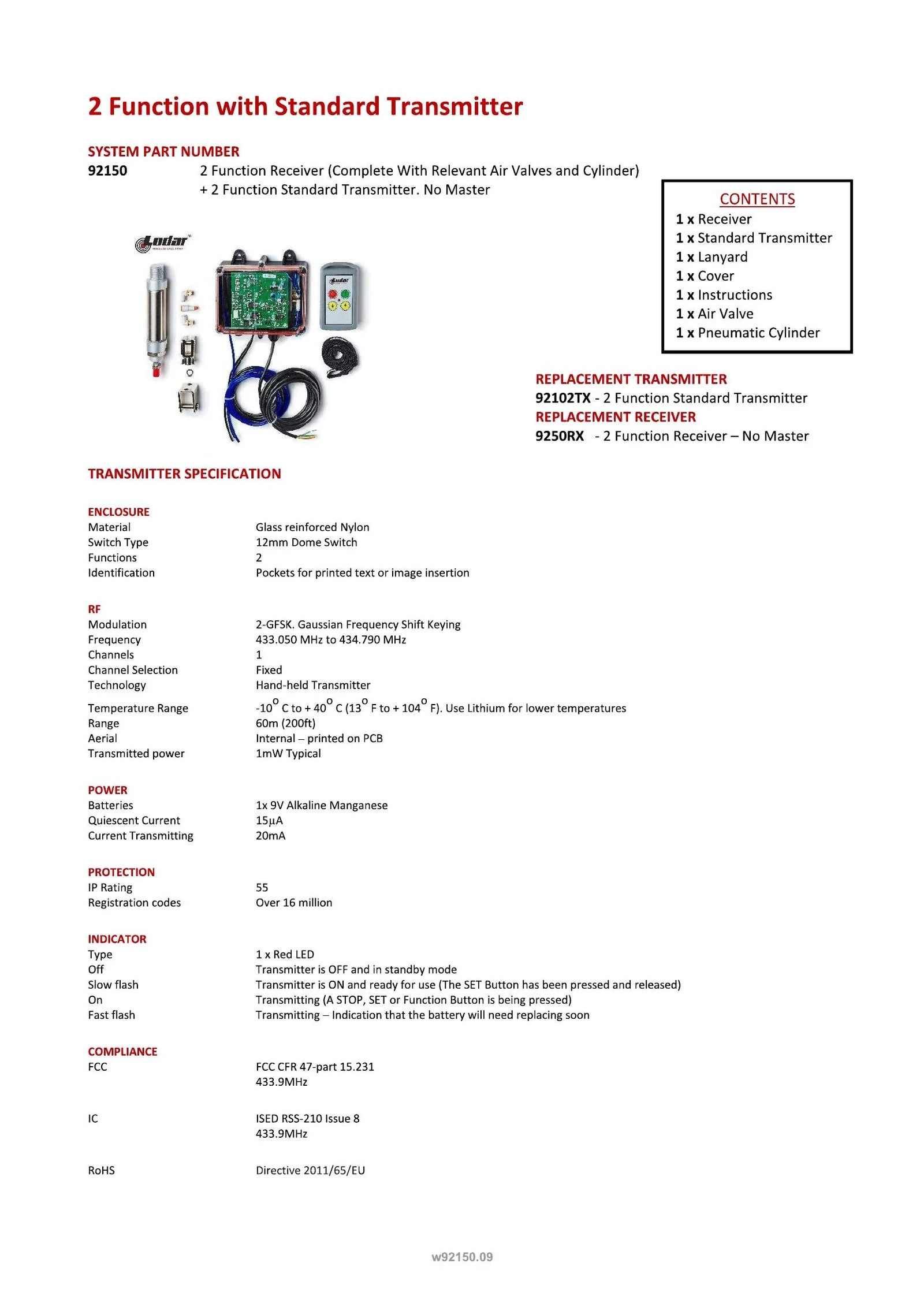 92150 - 2 Function Air System with Standard Transmitter - Page 1