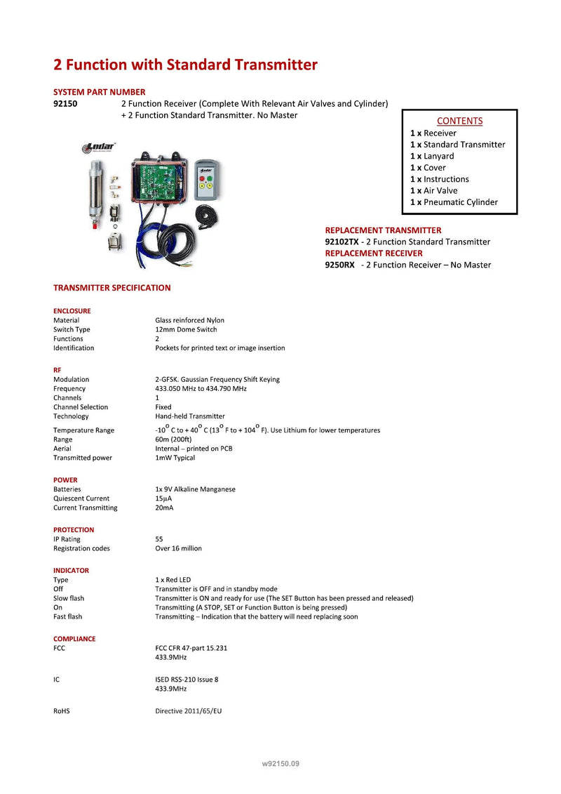 92150 - 2 Function Air System with Standard Transmitter — Page 1