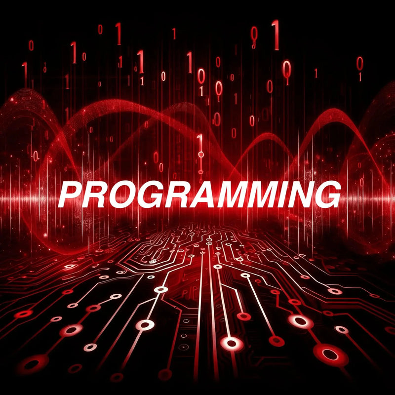 The words "Lodar Programming" from Pierce Arrow, Inc. appear over a red digital circuit board with binary code and abstract waves in the background.