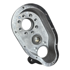 Precision-engineered PIERCE Transfer Housing from the 654 Series, supporting up to 12,500 lbs, showcases multiple circular openings and a central gear on a black background.