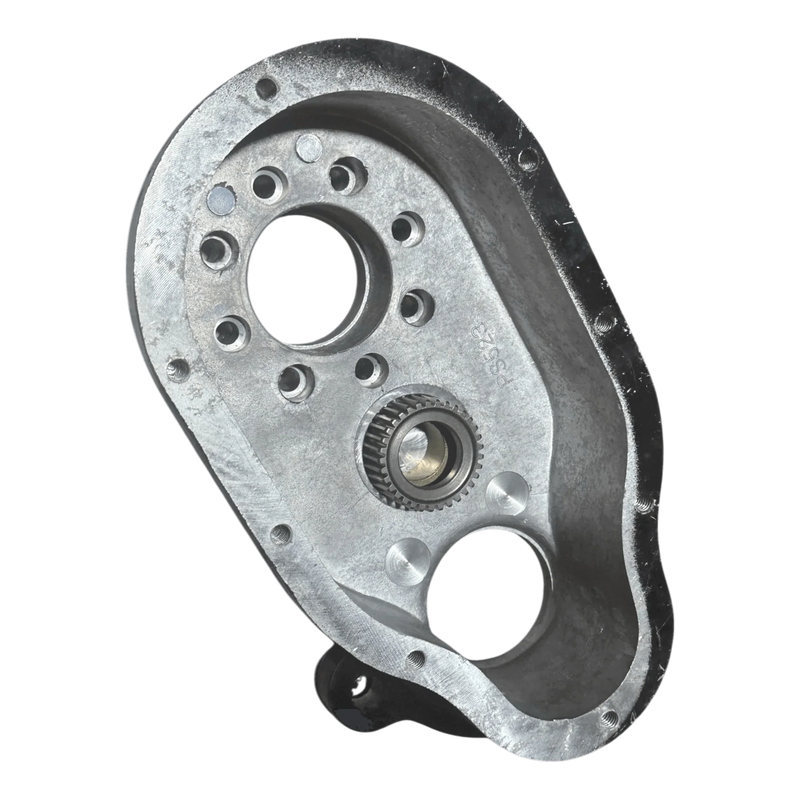 The PIERCE Transfer Housing 654 Series (12,500 lbs) is a metallic engine component with multiple holes and a central gear, perfect for transfer housing or winch replacement, shown on a white background.