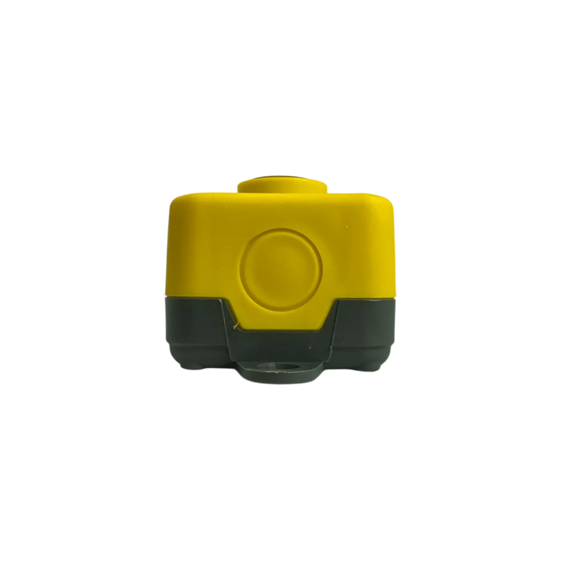 The Universal Momentary Pendant Control - 4 Button by Asetek Enterprise Company LTD is a yellow and black rectangular plastic device, viewed from the front against a white background, commonly used to control hydraulic power packs.