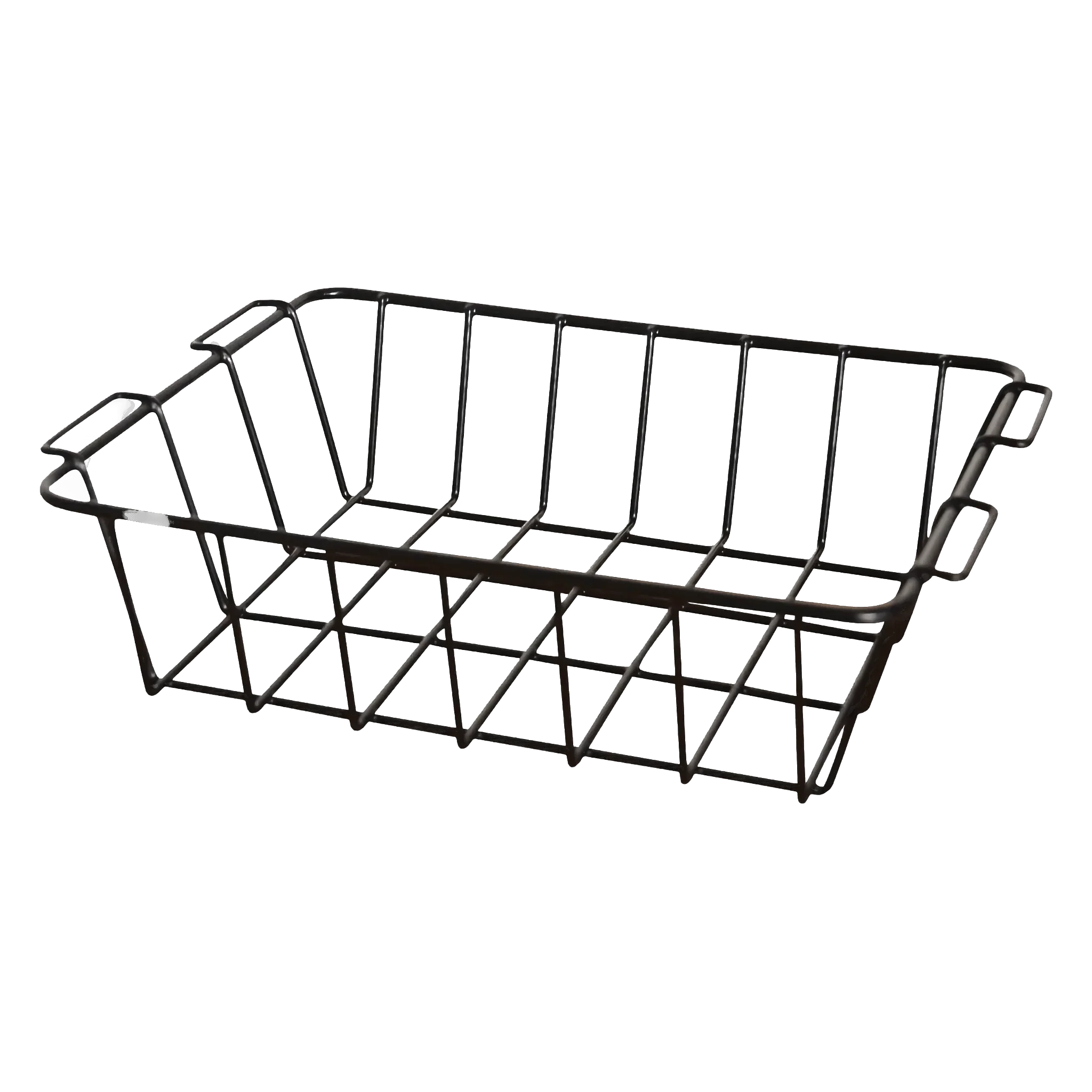 The PIERCE Coolers Basket 20 Quart is a rectangular black wire basket with four handles, displayed against a plain white background.
