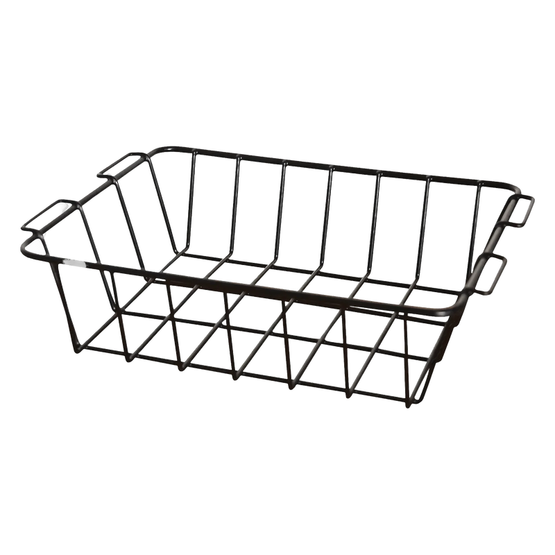 The PIERCE Coolers Basket 20 Quart is a rectangular black wire basket with four handles, displayed against a plain white background.