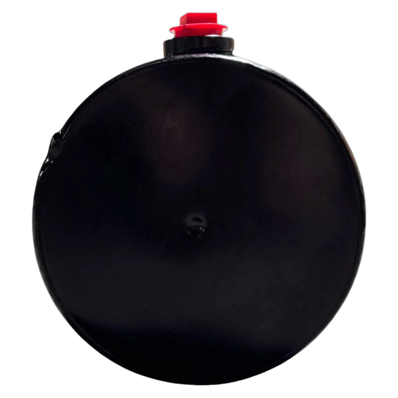 The Bucher Dual Action (Power Up / Power Down) Hydraulic Pump by Bucher Hydraulics, Inc. is a black circular unit with a small red button on top, shown against a white background.
