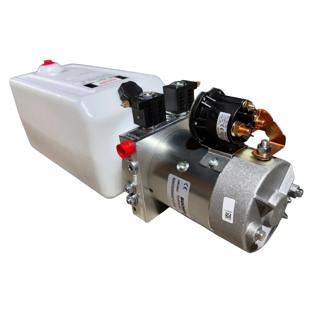 The Bucher Hydraulics, Inc. Bucher Pump 2 Way (Power Up / Power Down) features a 2.5 gal. poly reservoir and is designed for efficient performance with reliable hydraulic power in a compact unit.