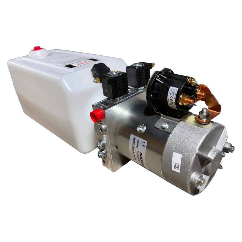 The Bucher Hydraulics, Inc. Bucher Pump 2 Way (Power Up / Power Down) features a 2.5 gal. poly reservoir and is designed for efficient performance with reliable hydraulic power in a compact unit.