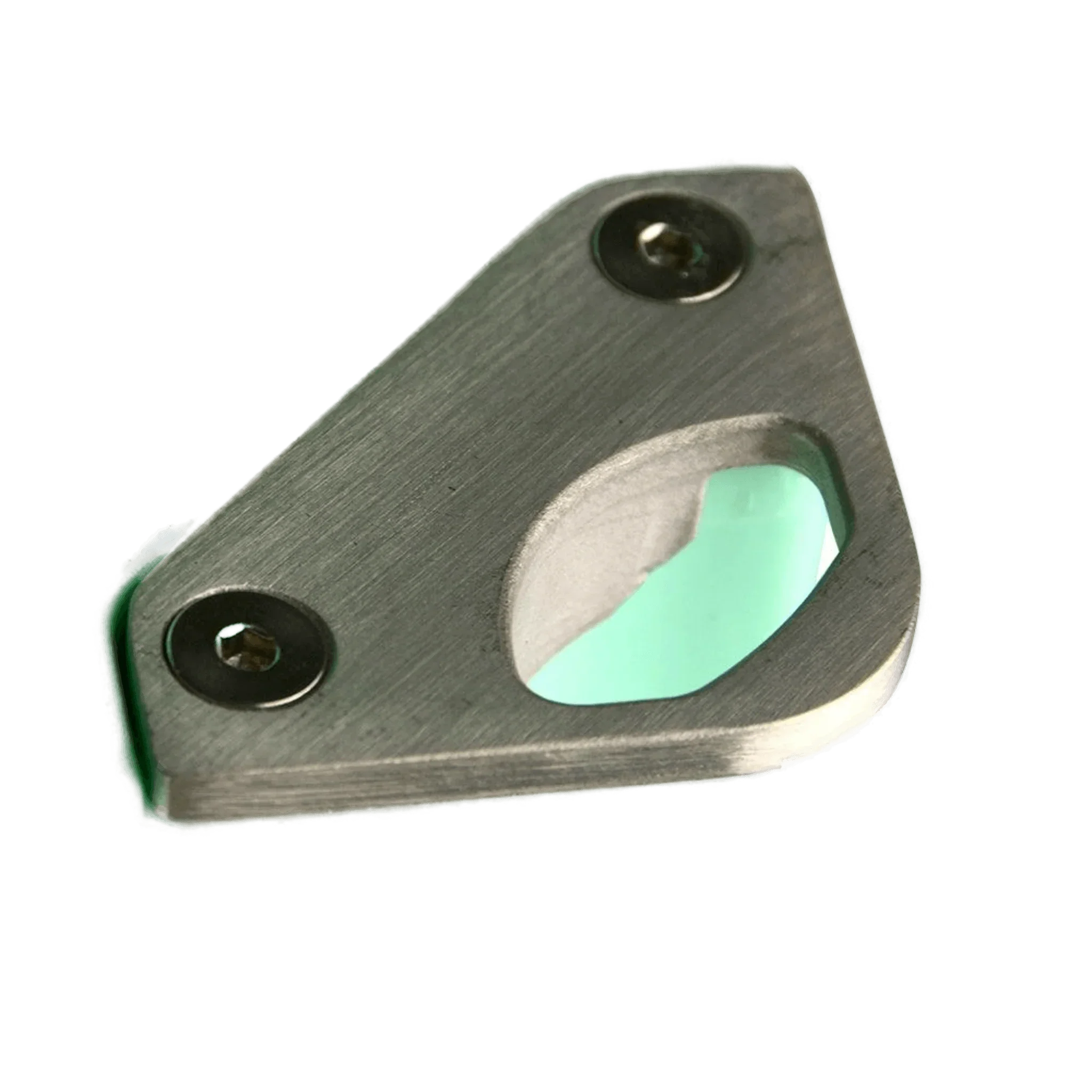 The PIERCE Coolers | Bottle Opener is a metal triangular piece with two screws and a central oval cutout, shown on a white background.