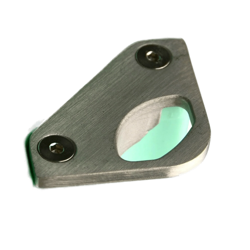 The PIERCE Coolers | Bottle Opener is a metal triangular piece with two screws and a central oval cutout, shown on a white background.