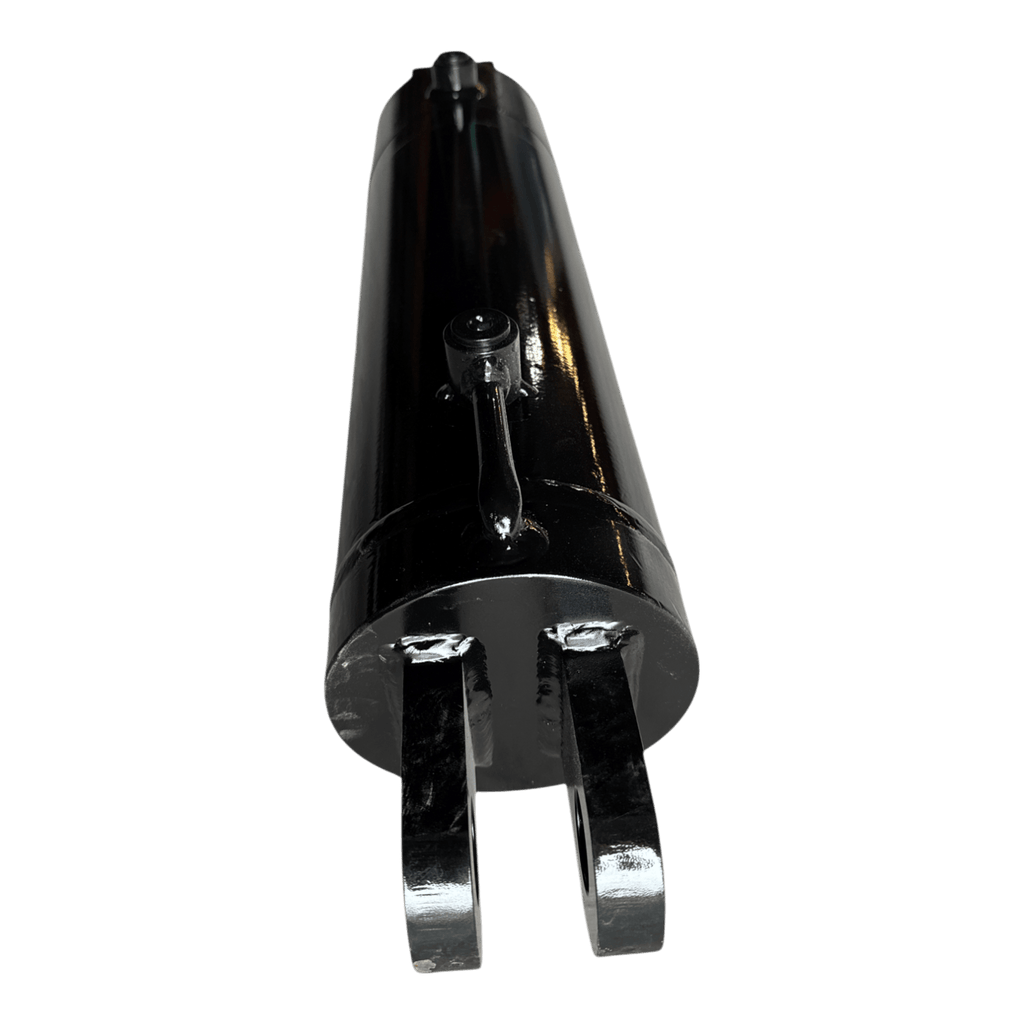 The PIERCE Welded Hydraulic Cylinder features a 5-inch bore, 14-inch stroke, and clevis mount. Shown in black from the mounting end on a white background—perfect for flatbed dump kit applications.