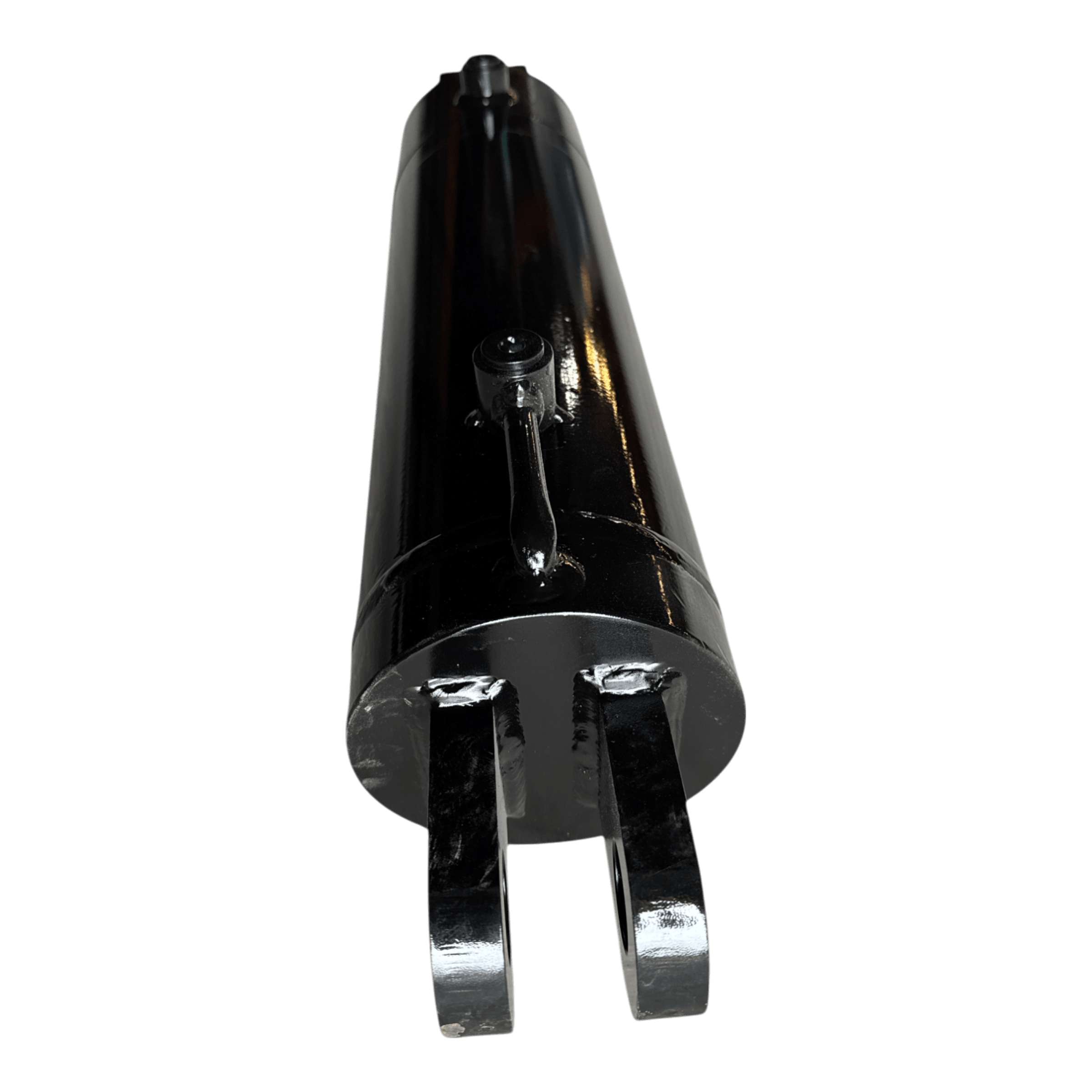 The PIERCE Welded Hydraulic Cylinder features a 5-inch bore, 14-inch stroke, and clevis mount. Shown in black from the mounting end on a white background—perfect for flatbed dump kit applications.