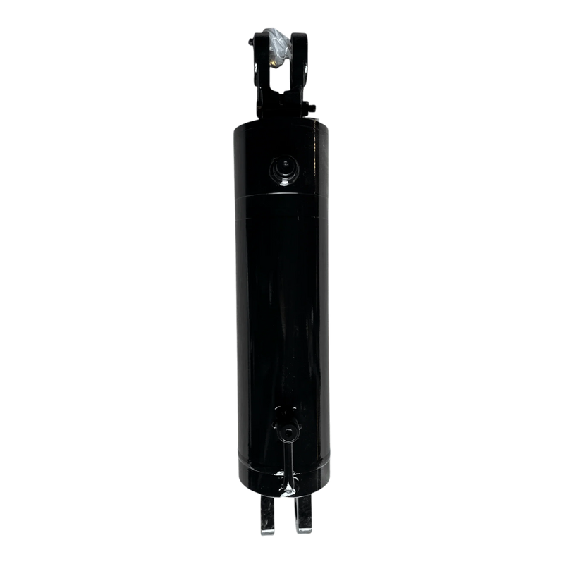 The PIERCE Hydraulic Cylinder features a 5-inch bore diameter, 14-inch stroke, and welded construction with mounting brackets at both ends, ideal for flatbed dump kits. Photographed on a white background.