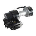 The PIERCE 12,500 lbs. 8" Drum Industrial Electric Winch features a black motor, silver drum, control handle, and attached cables, all set against a white background.