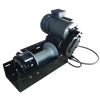 The PIERCE 110V Electric Winch features an 8" drum, powerful planetary drive, and pulls up to 11,000 lb. Its sturdy black metal frame includes attached cables and a weg motor for reliable industrial use.