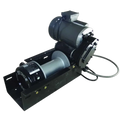 The PIERCE 110V Electric Winch features an 8" drum, powerful planetary drive, and pulls up to 11,000 lb. Its sturdy black metal frame includes attached cables and a cylindrical motor for reliable industrial use.