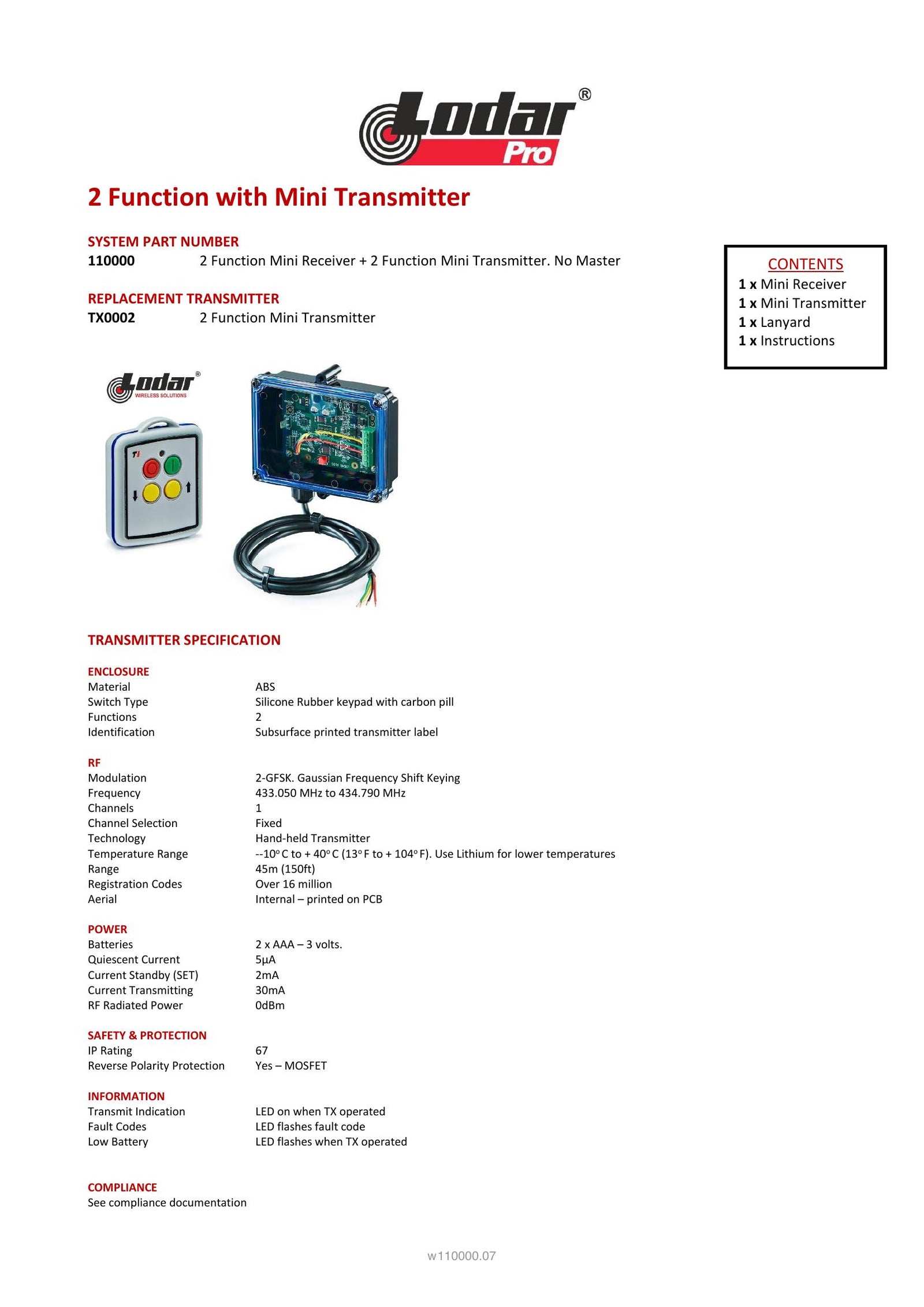 110000 - 2 Function with Mini Transmitter - Page 1