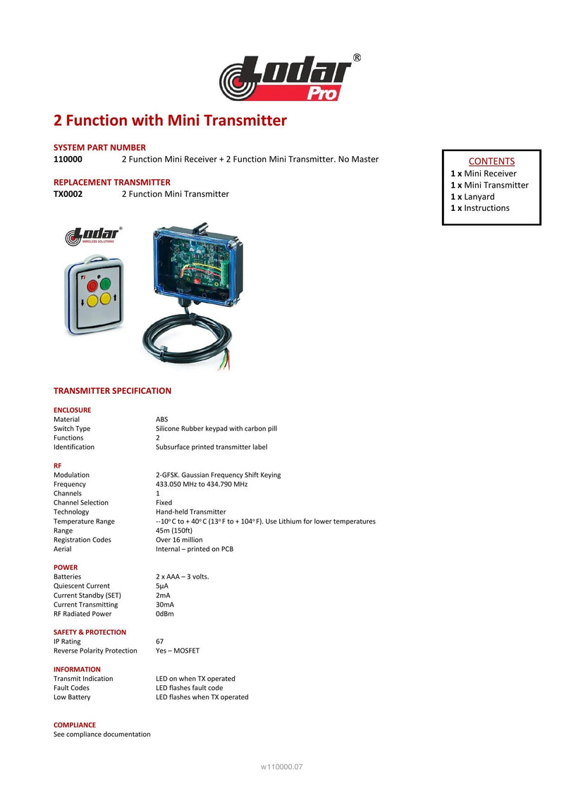 110000 - 2 Function with Mini Transmitter — Page 1