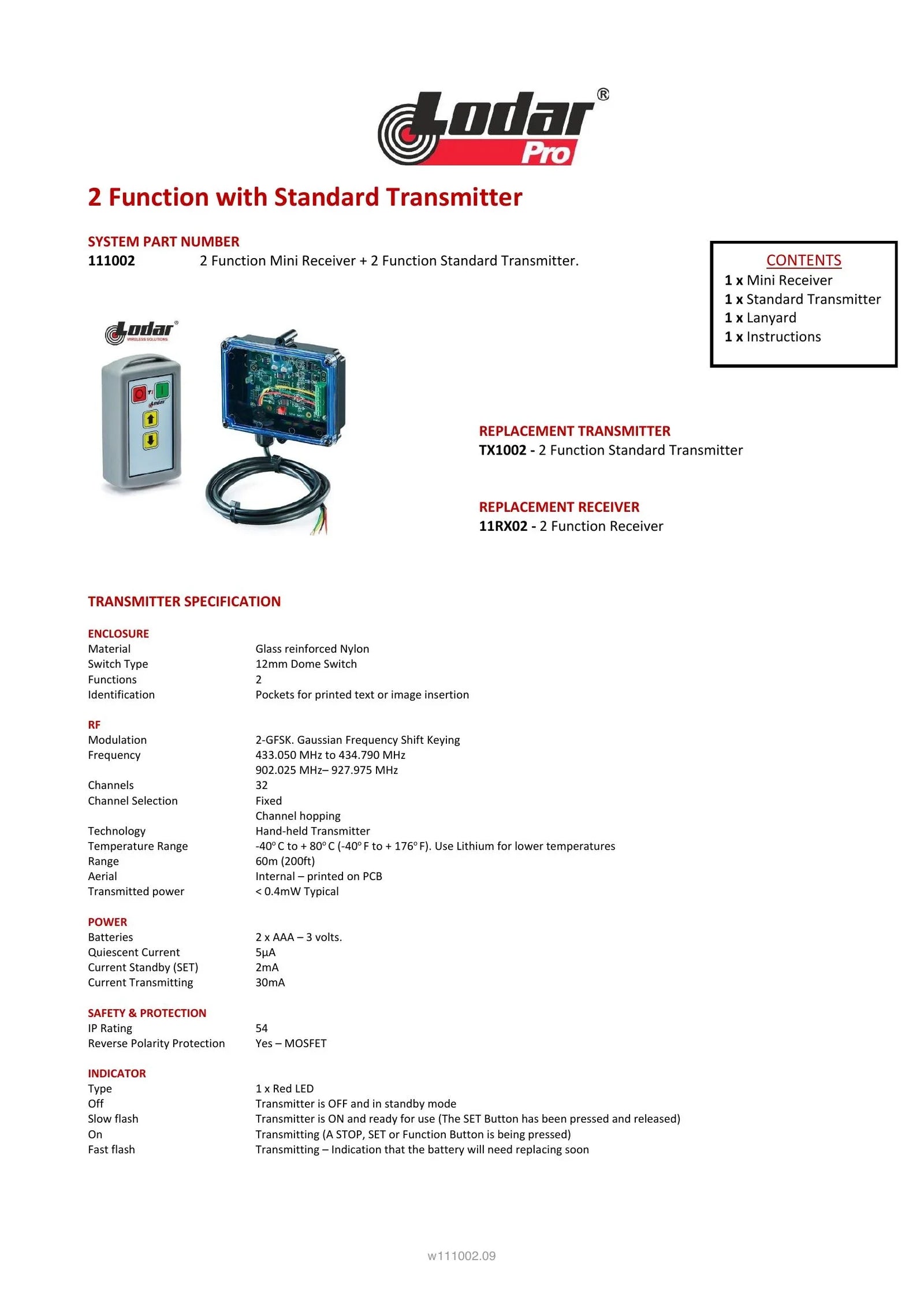 111002. - 2 Function with Standard Transmitter - Page 1