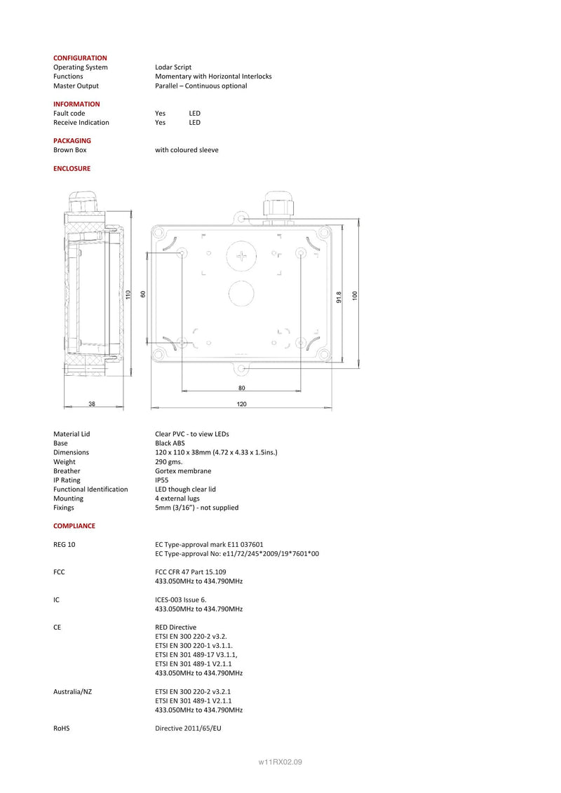 11RX02 Receiver Spec Sheet — Page 2