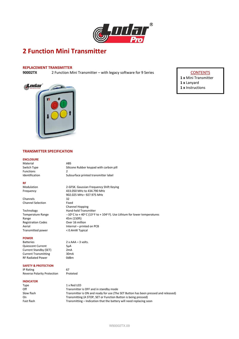 90002TX - 2 Function Mini Transmitter — Page 1