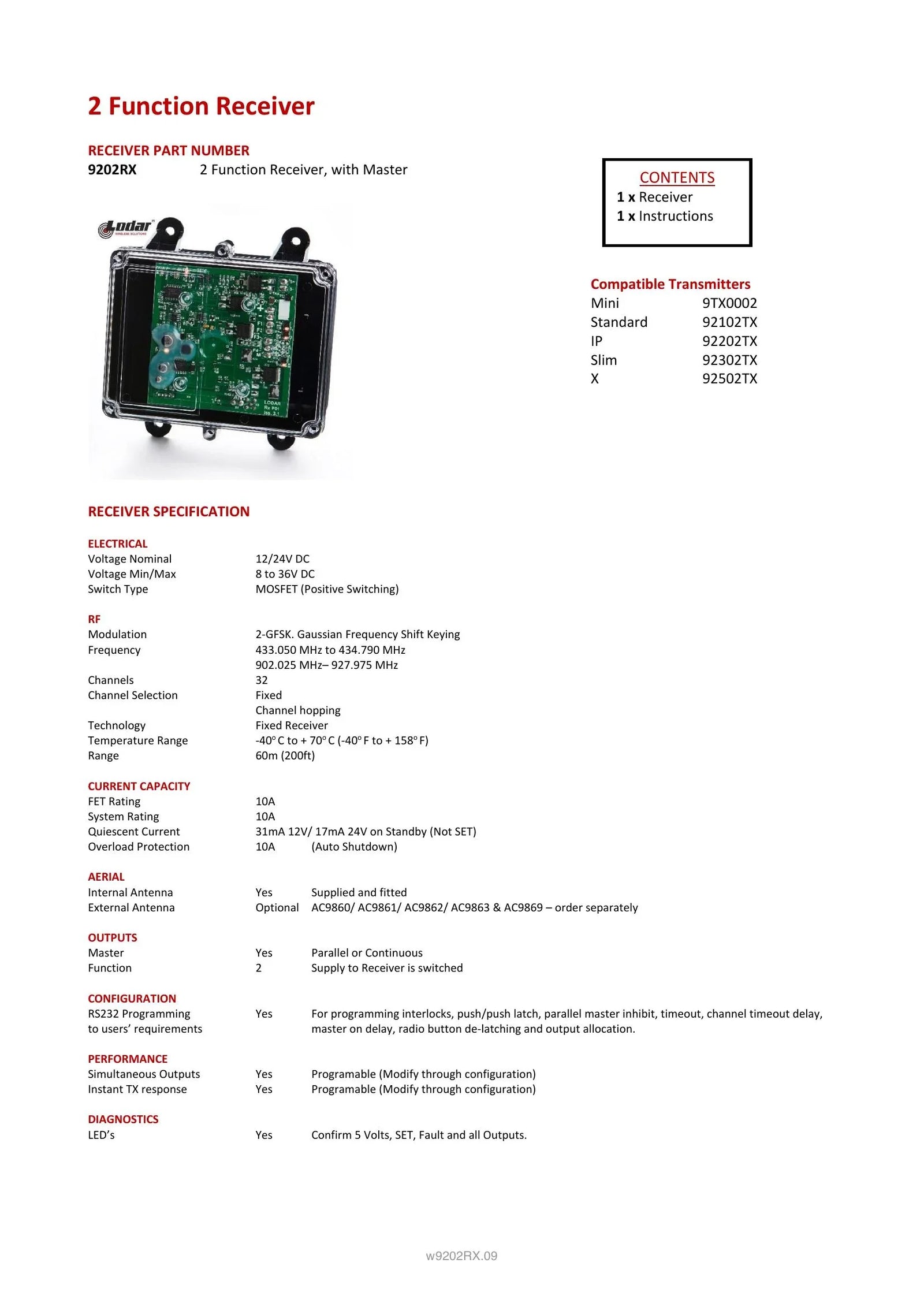 9202RX Spec Sheet - Page 1