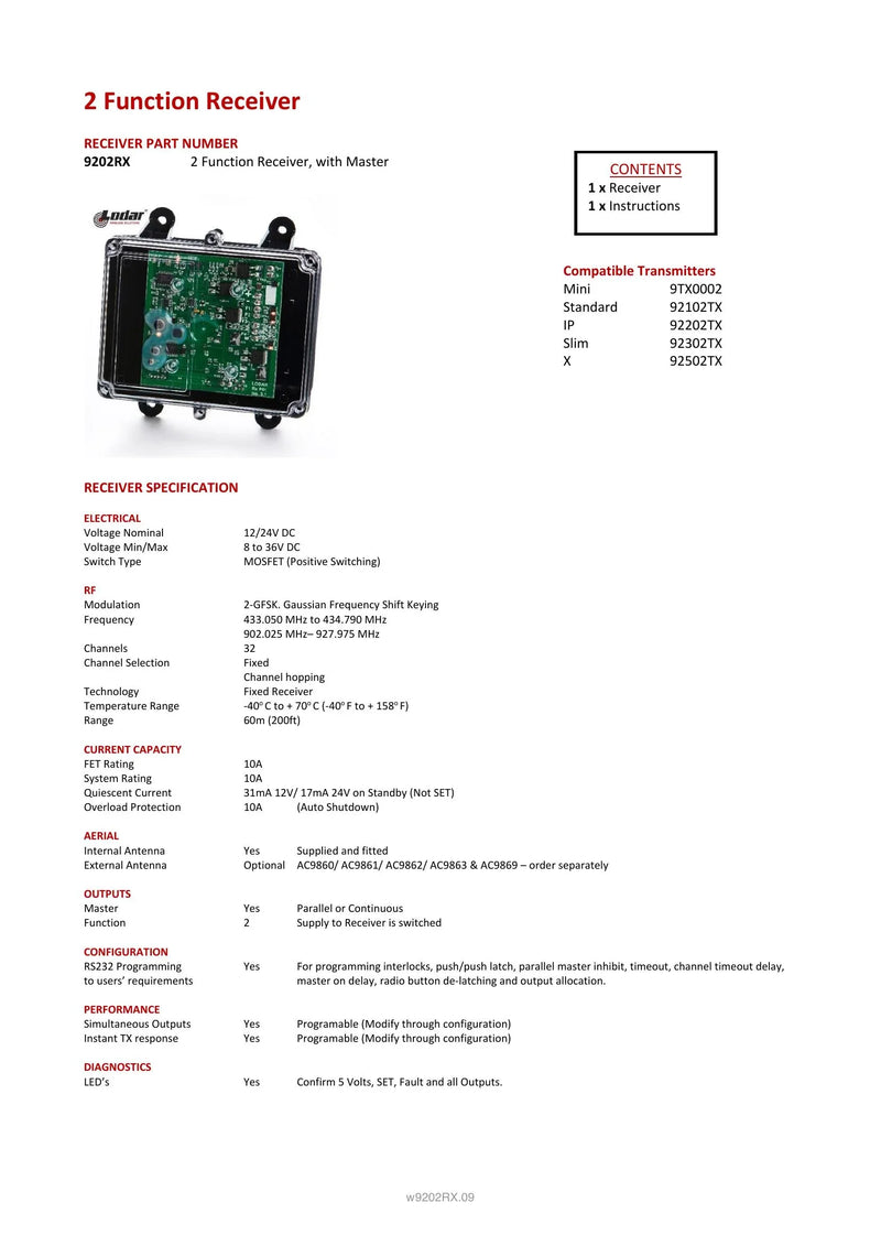 9202RX Spec Sheet — Page 1