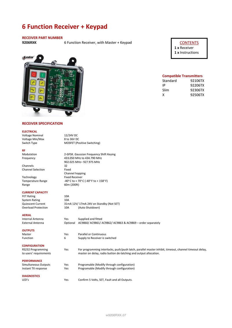 9206RXK - 6 Function Receiver + Keypad — Page 1