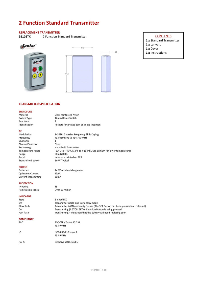 92102TX - 2 Function Standard Transmitter — Page 1