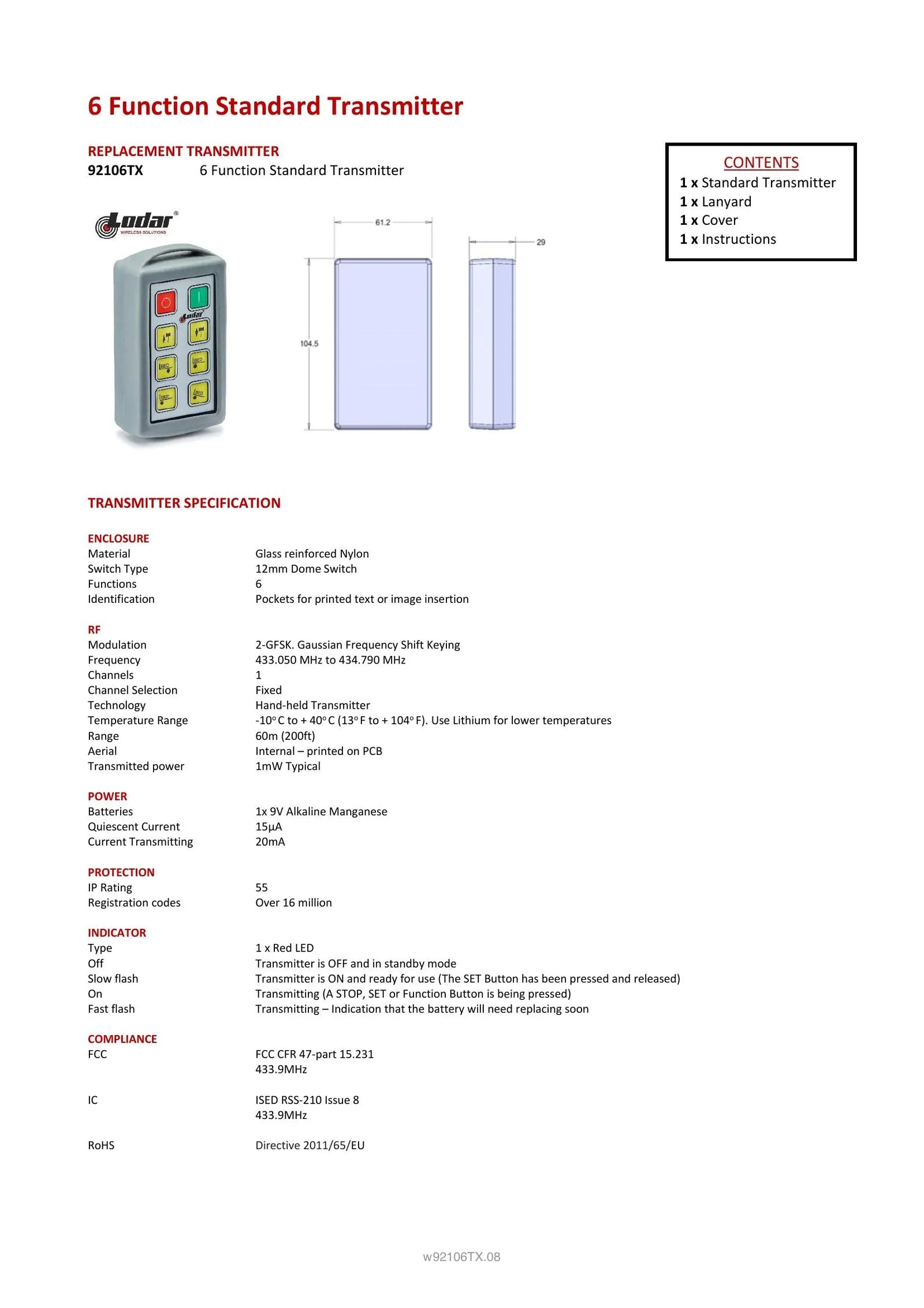 92106TX - 6 Function Standard Transmitter - Page 1