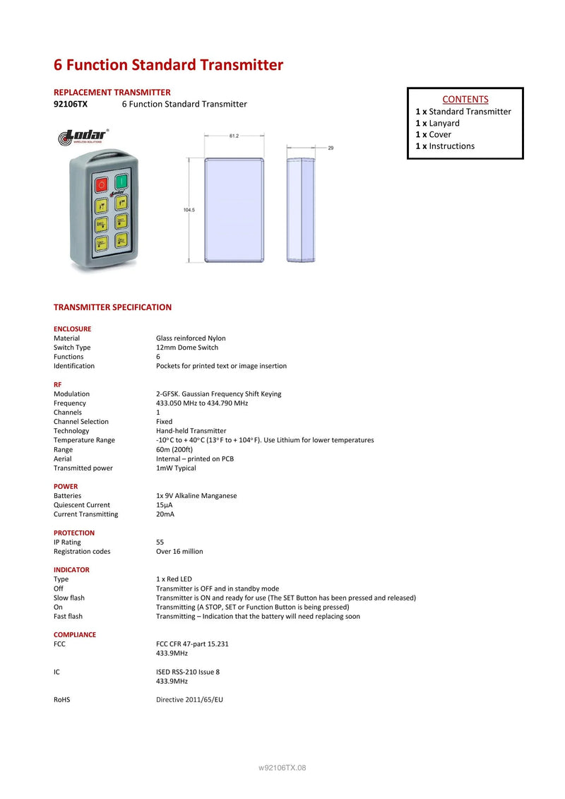 92106TX - 6 Function Standard Transmitter — Page 1