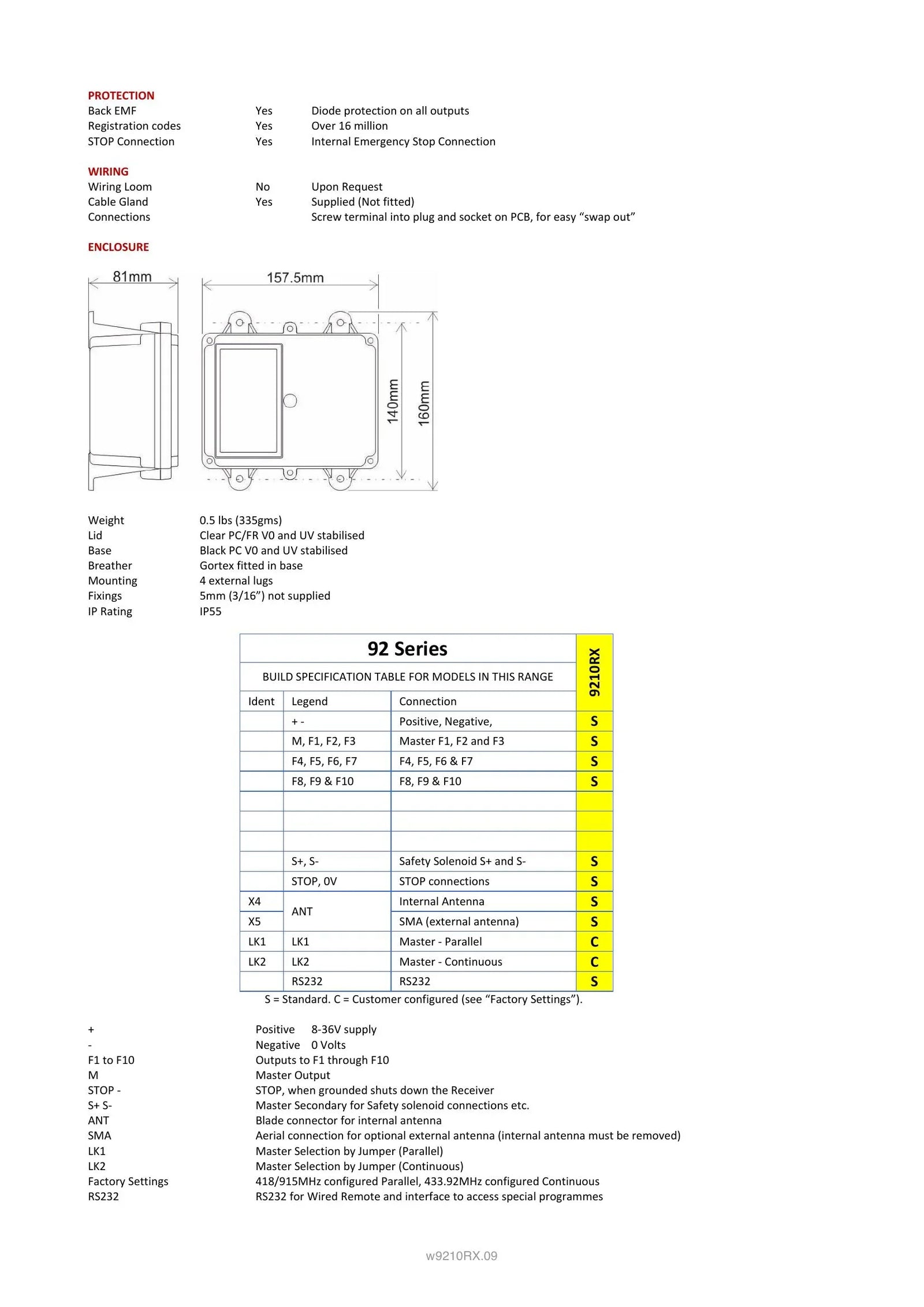 9210RX Spec Sheet - Page 2