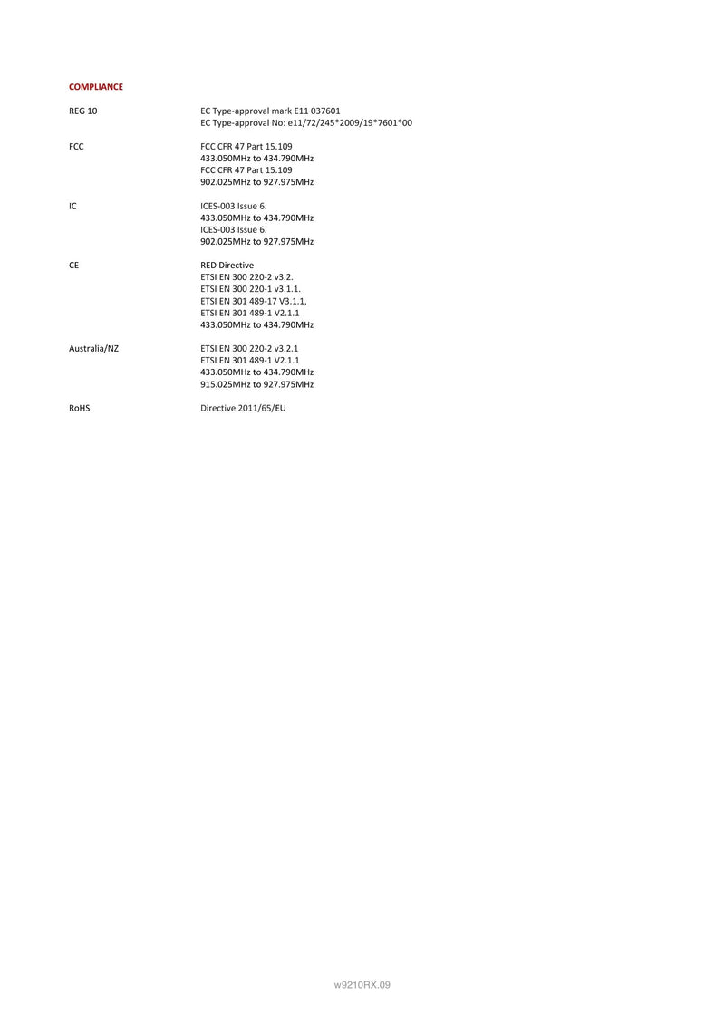 9210RX Spec Sheet — Page 3
